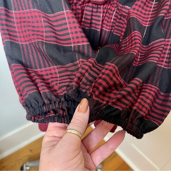 Lane Bryant Red Metallic Plaid Wrap Blouse Size 22 Nwt - Picture 6 of 13
